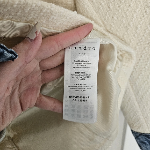 Sandro Ivory Tweed Jacket with Quilted Denim Inserts Size 38/US Size 6 - Picture 12 of 16